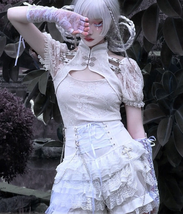 Gothic Punk Lolita Shorts and Tiered Lace Pantskirt - image 2