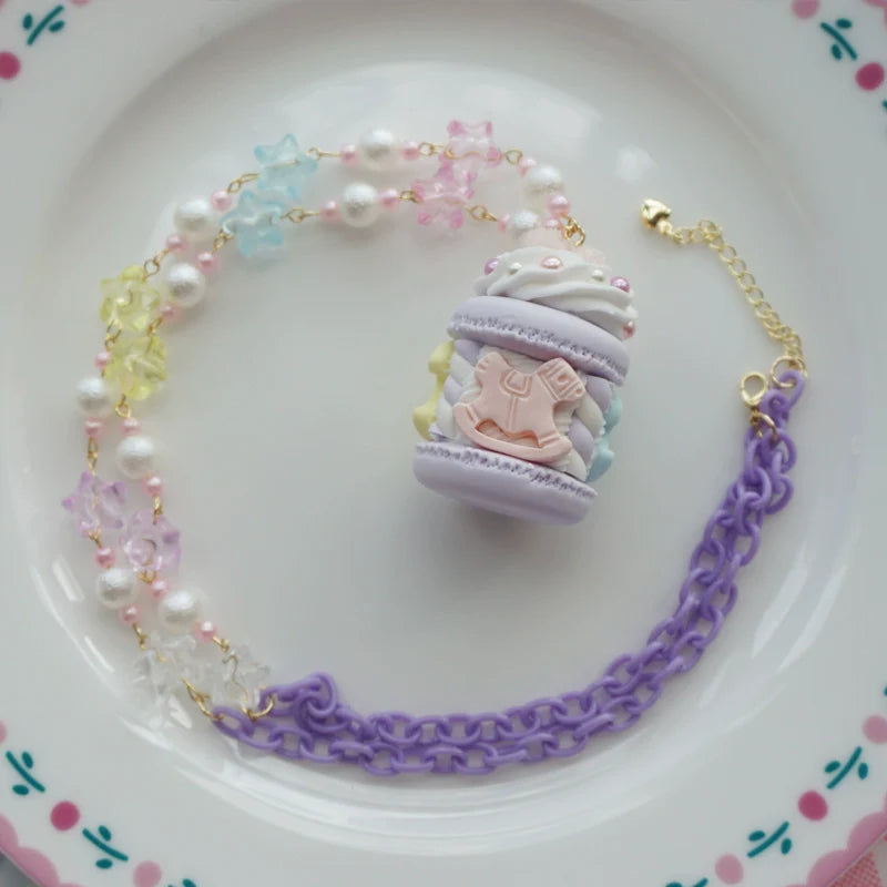 Sweet Lolita Necklace Carousel Cream Macaron Bag Pendant - image 15