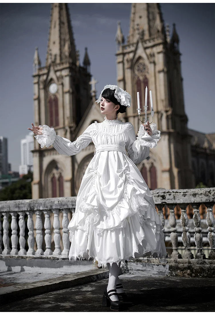 Dawn Bell & Dusk Song - Gothic Lolita Velvet OP Dress, Back Zipper and Accessories - image 6