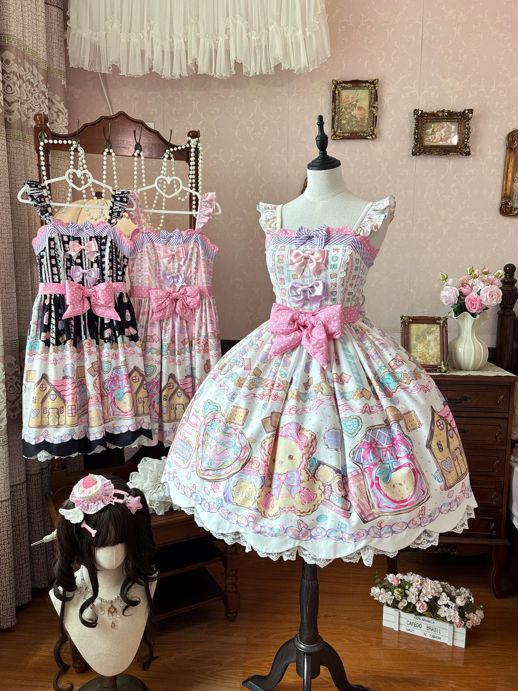 Sugar Frost Cookie - Old School Lolita Bear Dessert Printed JSK Dress and Accessories - image 1