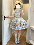 Blueberry Tart Party - Sweet Blue Lolita Salopette Dress Blueberry Tart Print JSK Dress and Accessories - image 10