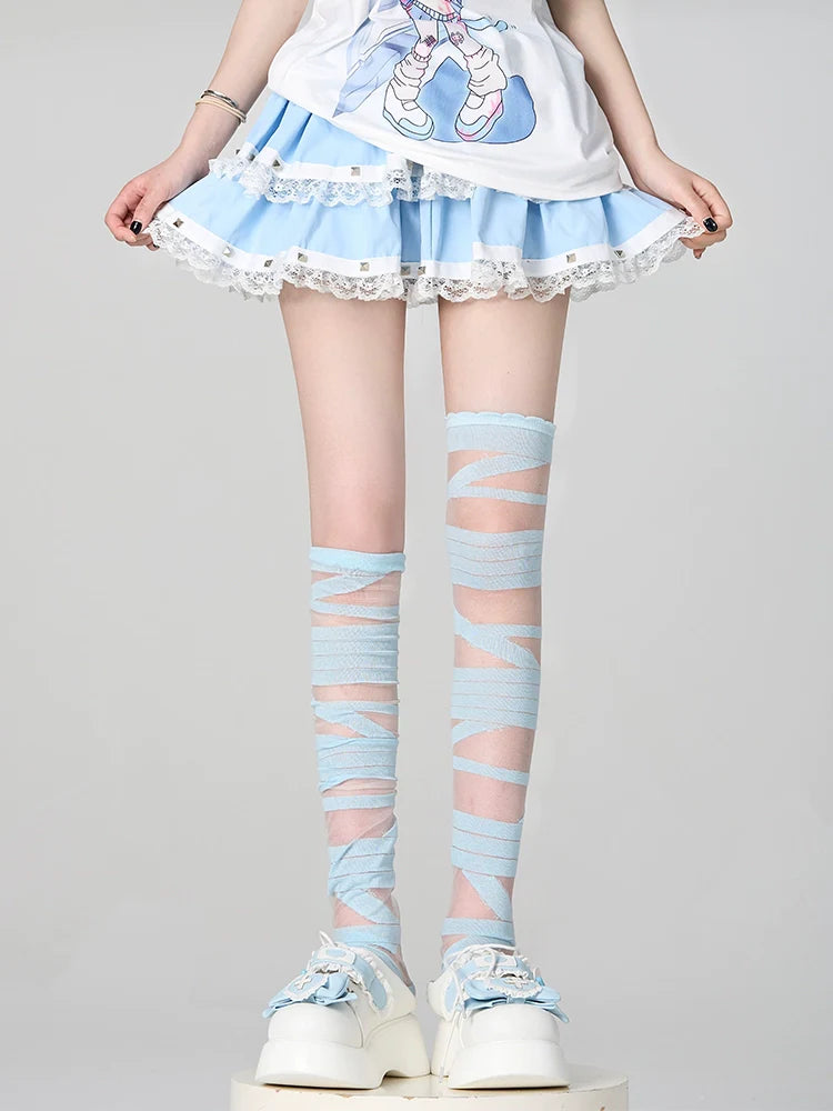 Ribbon-Tie Striped Thigh-High Lolita Socks - image 9