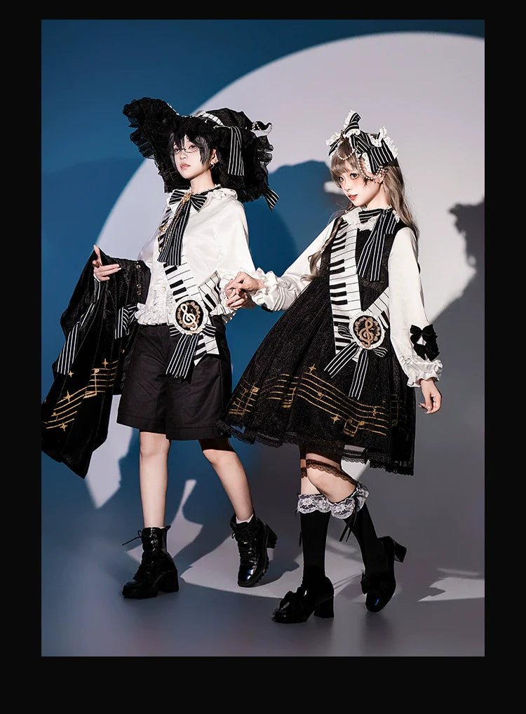 Black and White Sonata - Ouji Lolita Vest Suit and Vintage Lolita OP Dress - image 5