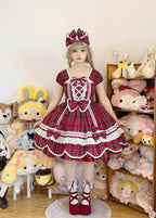 Plaid Petal Bunny - Old School Lolita Plaid OP Dress, Petal-shaped Hem - image 1