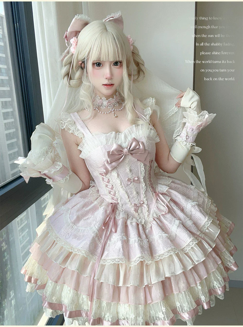 Lotus Crossing - Sweet Lolita Tiered Hem JSK Dress with Satin Bow and Accessories - image 14