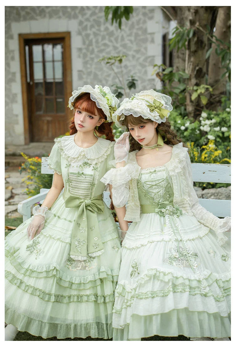 Green Grape - Embroidered Country Lolita OP Dress, Tiered JSK and Accessories - image 6