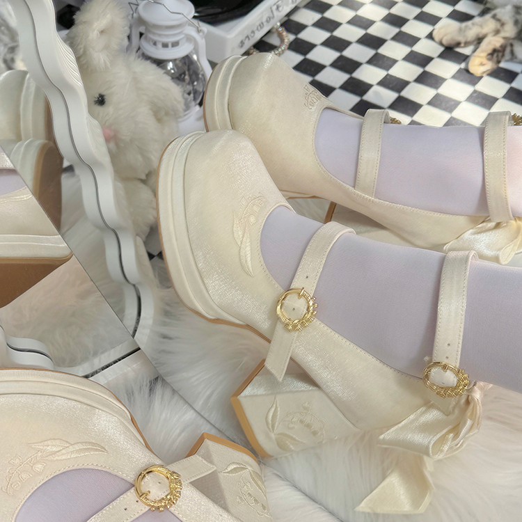 Dreamlike Lily of the Valley - Classic Lolita Platform Shoes with Back Large Bow - image 14