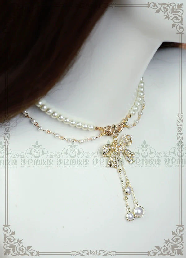 Classic Artificial Pearl Necklace, Butterfly Pendant - image 4