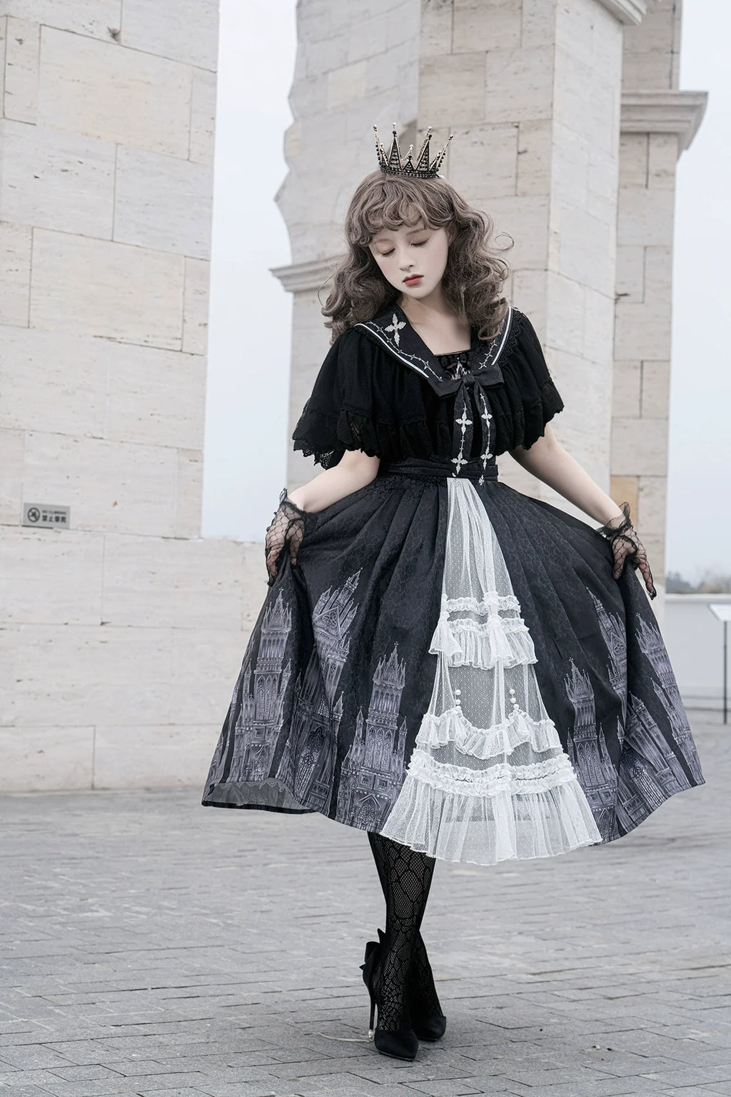 Silent Church - Gothic Lolita JSK Dress Printed Dress Thin Shawl Set - image 1