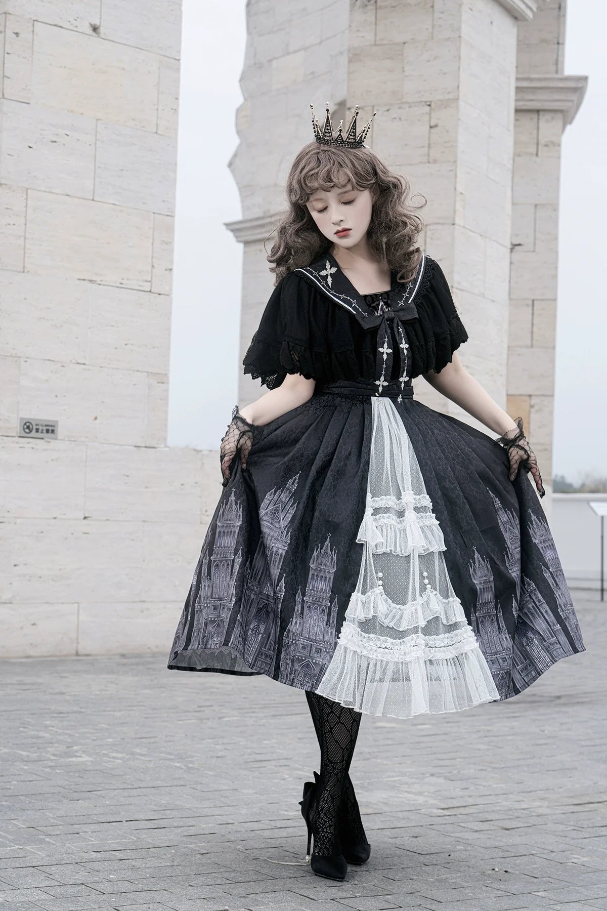 Silent Church - Gothic Lolita JSK Dress Printed Dress Thin Shawl Set - image 1