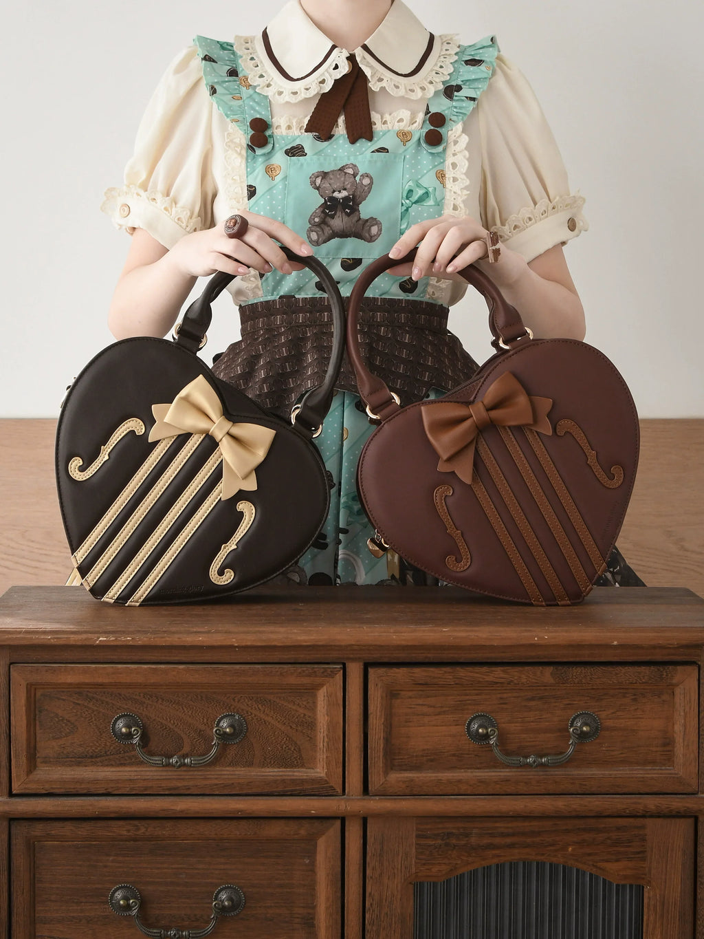Heart of Violin - PU Classic Lolita Heart Shaped Bag, Violin and Bow Detail - image 3