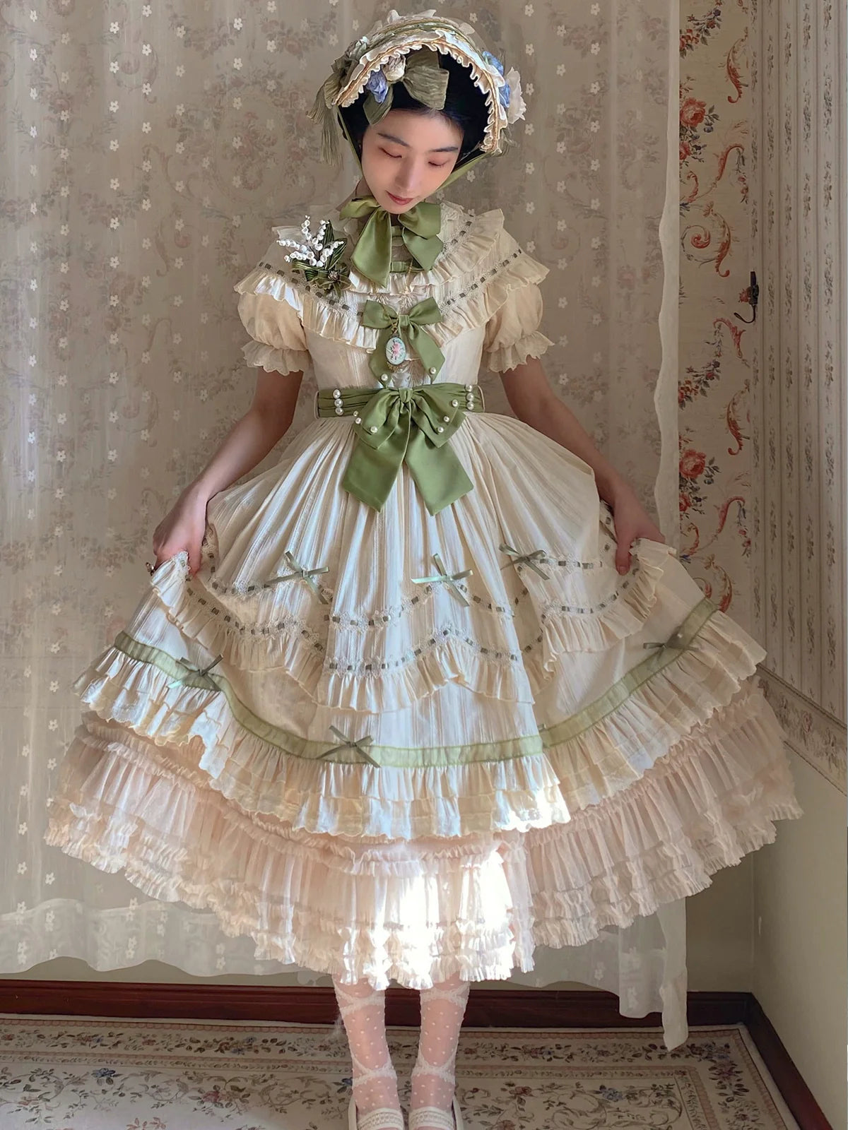 Lily of the Valley - Country Lolita OP Dress, Tiered Ruffles - image 2