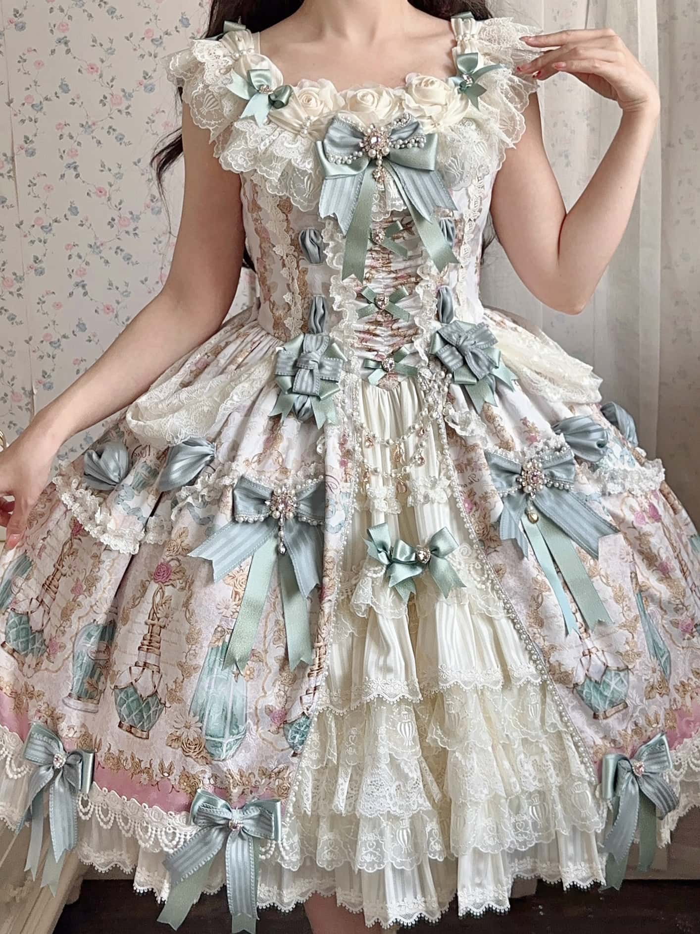 Antique Gem Fragrance Lolita Green JSK Dress Set - image 16