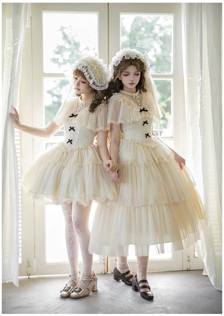 White Mist Promise - Classic Lolita Corset OP Set, Edwardian Collar & Tiered Hem - image 17