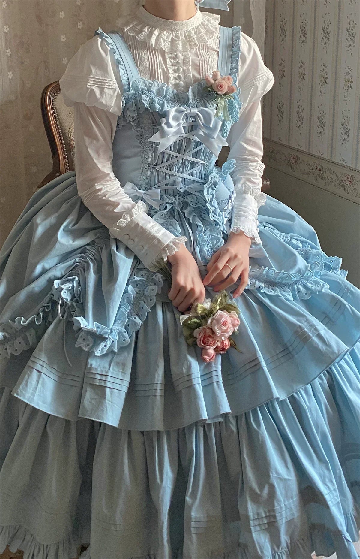 Cotton Gothic Lolita Long JSK, Drawn-up Hem - image 60