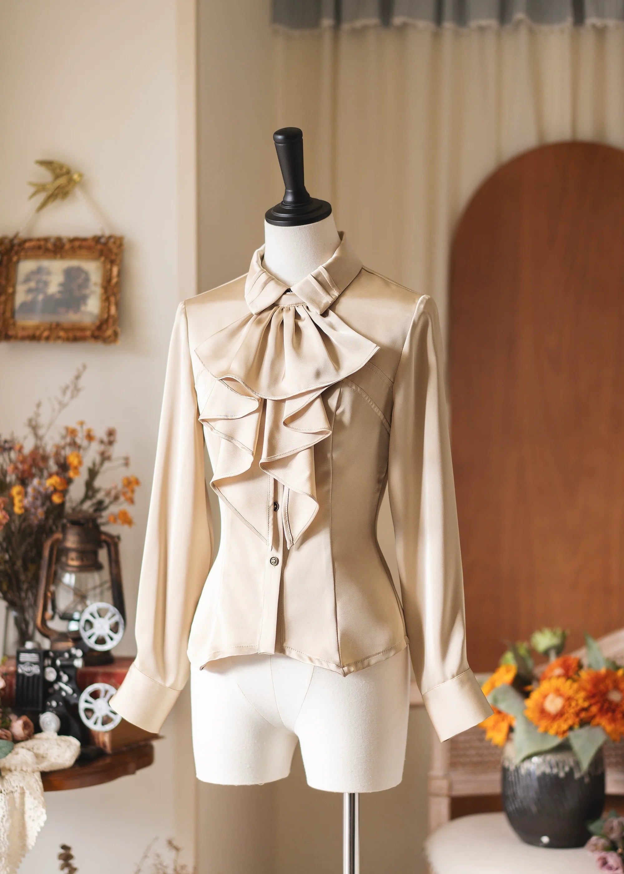 Forest Dew - Elegant Lolita Slim-Fit Shirt with Detachable Jabot - image 2