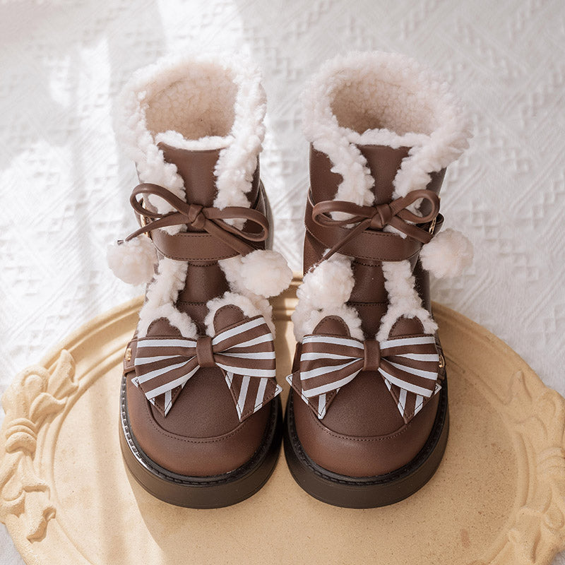 Milk Bear - Winter Lolita Shoes Thick Sole Fleece Snow Boots - image 6