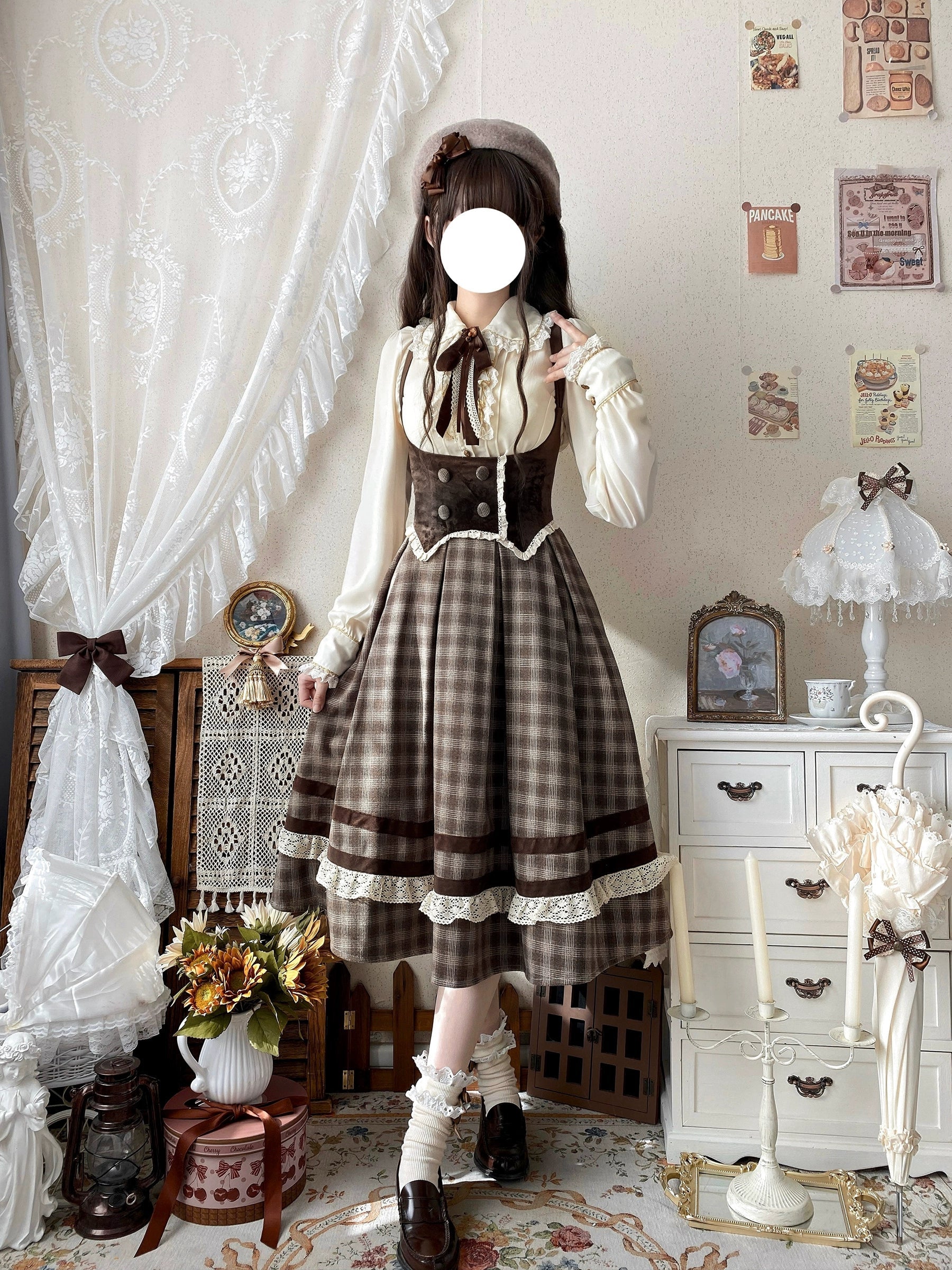 Chestnut Autumn - Plaid Classic Lolita JSK, Bust Supporting and Accessories - image 7