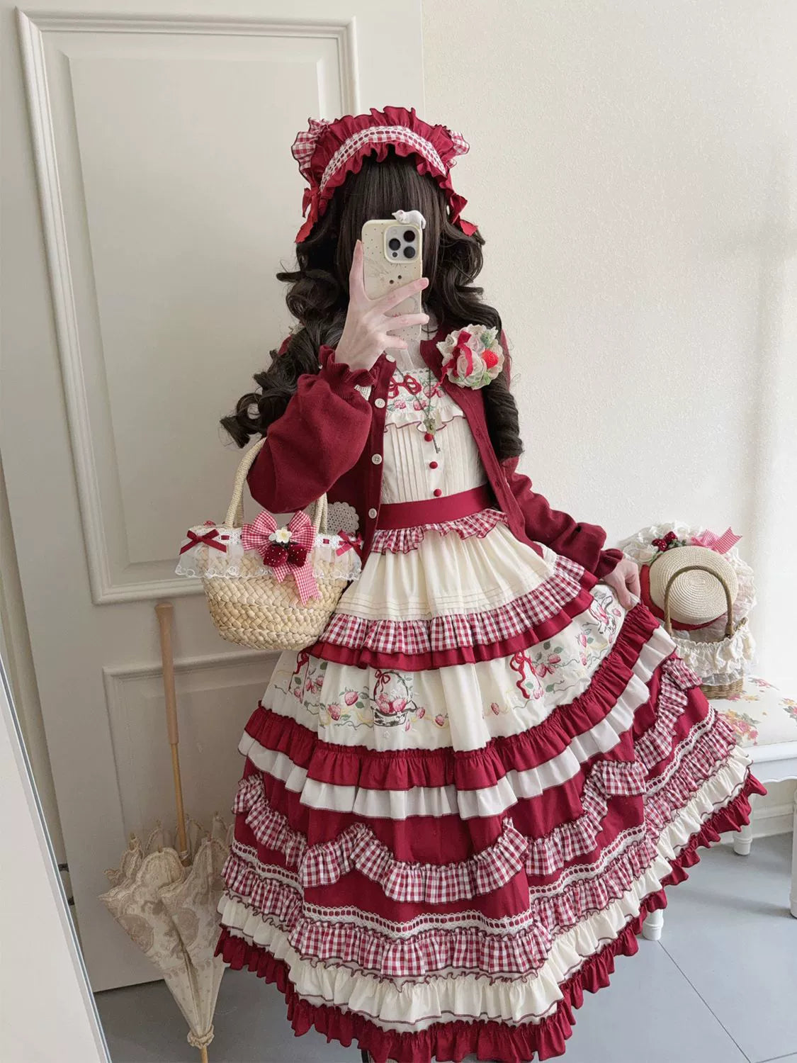 Strawberry Basket - Country Lolita JSK Dress, Strawberry Embroidery - image 3
