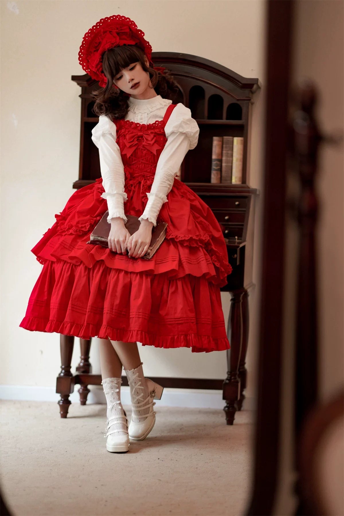 Cotton Gothic Lolita Long JSK, Drawn-up Hem - image 25