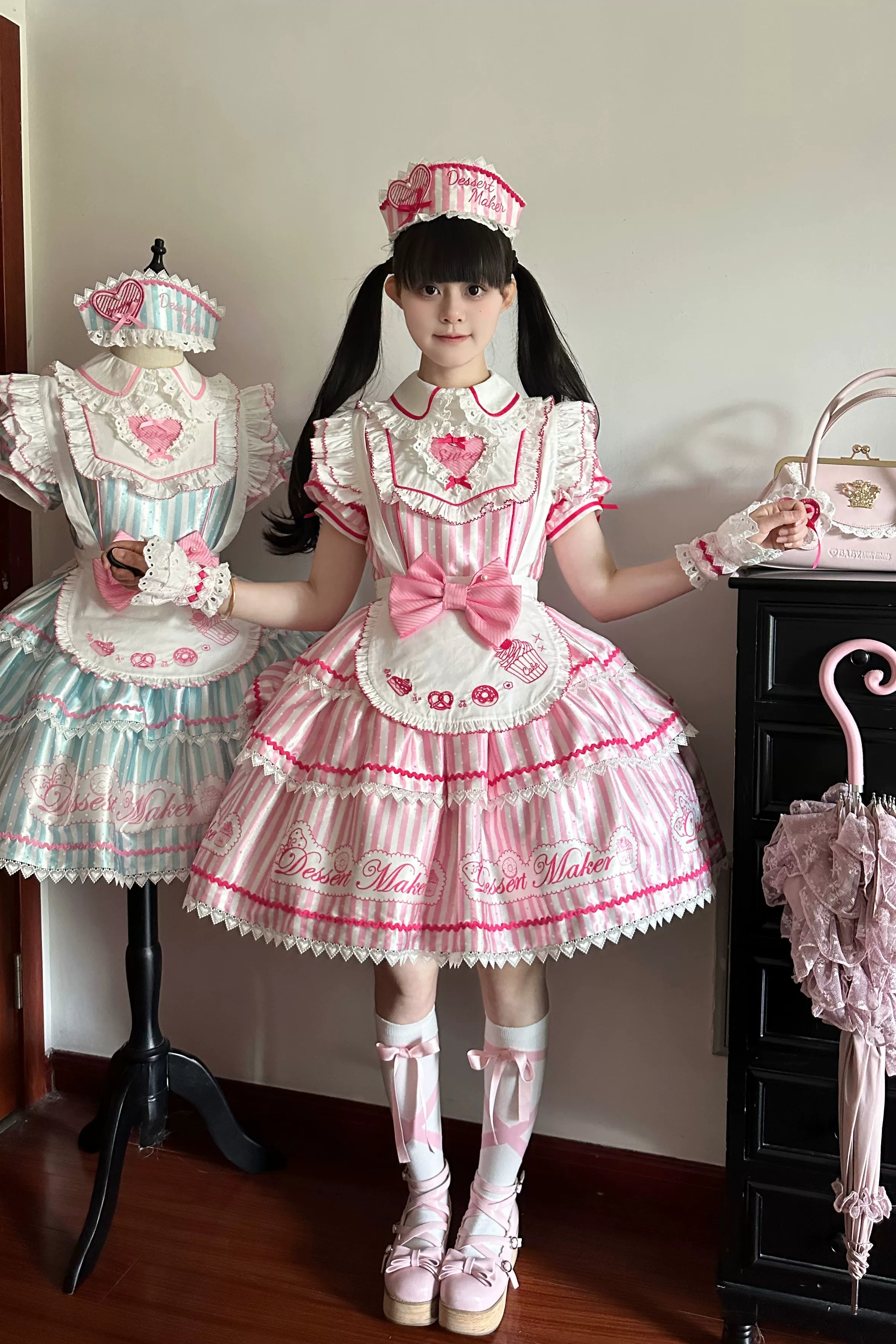 Sweet Butler - Maid Lolita Striped OP Dress, Embroidered Collar - image 10