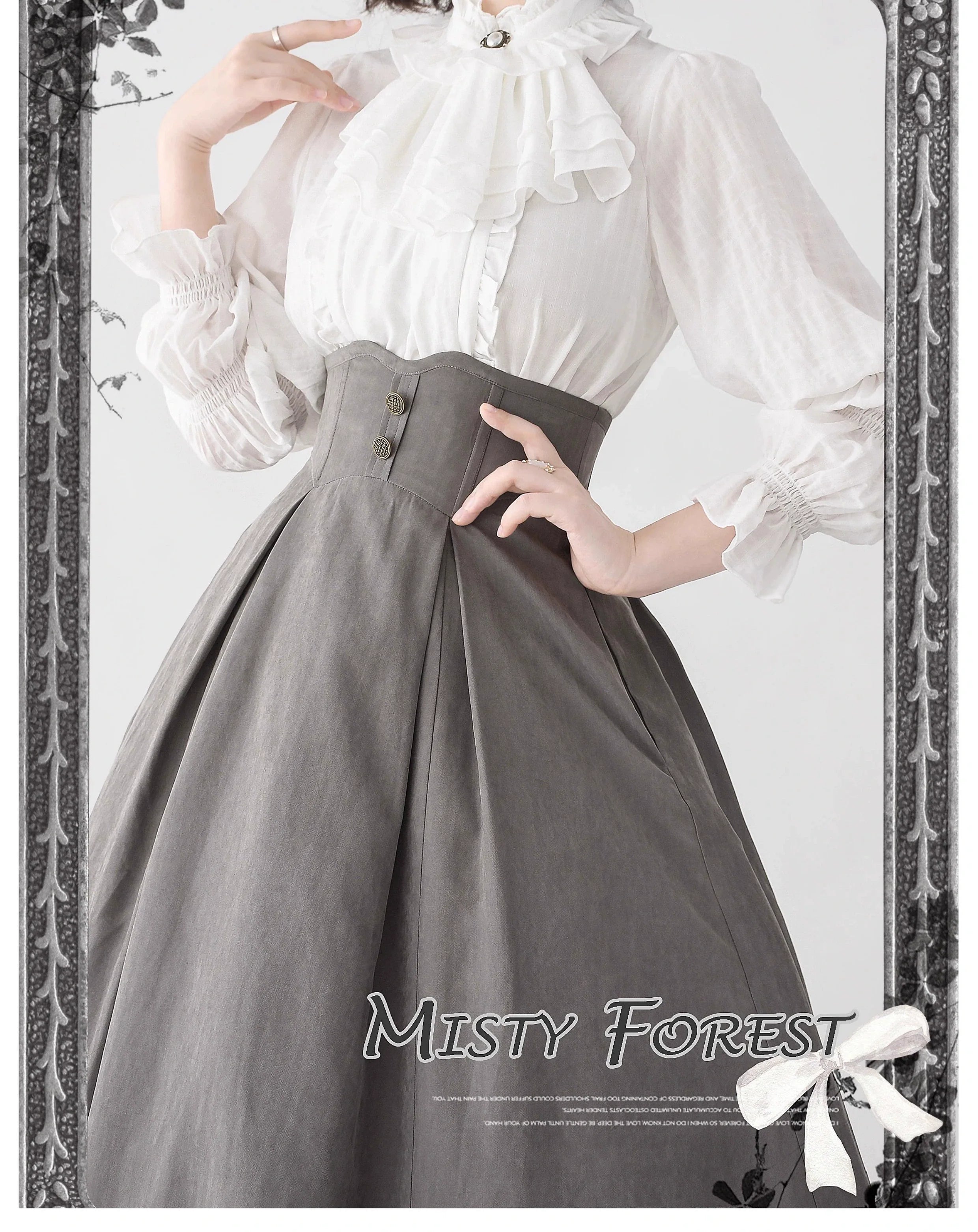Classic Lolita A-Line Skirt, Button-Front Vest and White Blouse - image 25