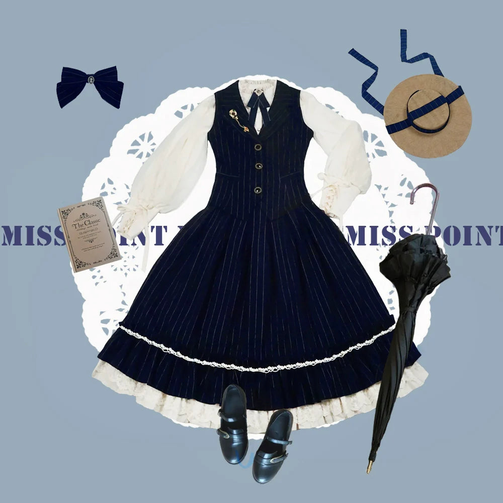 Rose Doll - Elegant Lolita Striped Fishbone Skirt - image 90