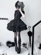 Trace Bone Black Gothic Lolita Skirt and Waist Cincher Set - image 11