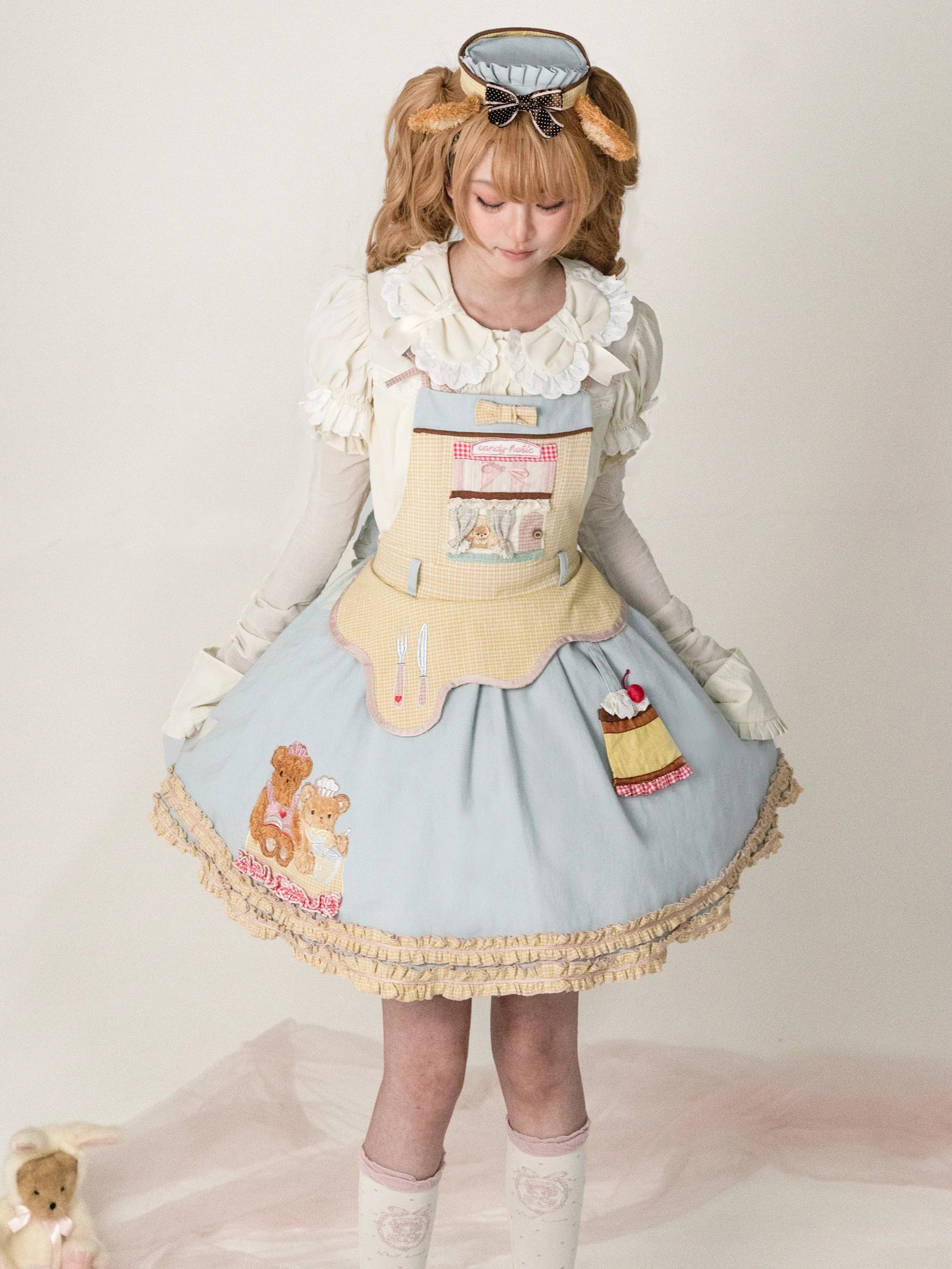 Teddy Bear Bakery Embroidered Cake Applique Sweet Lolita Suspender Skirt Set - image 2