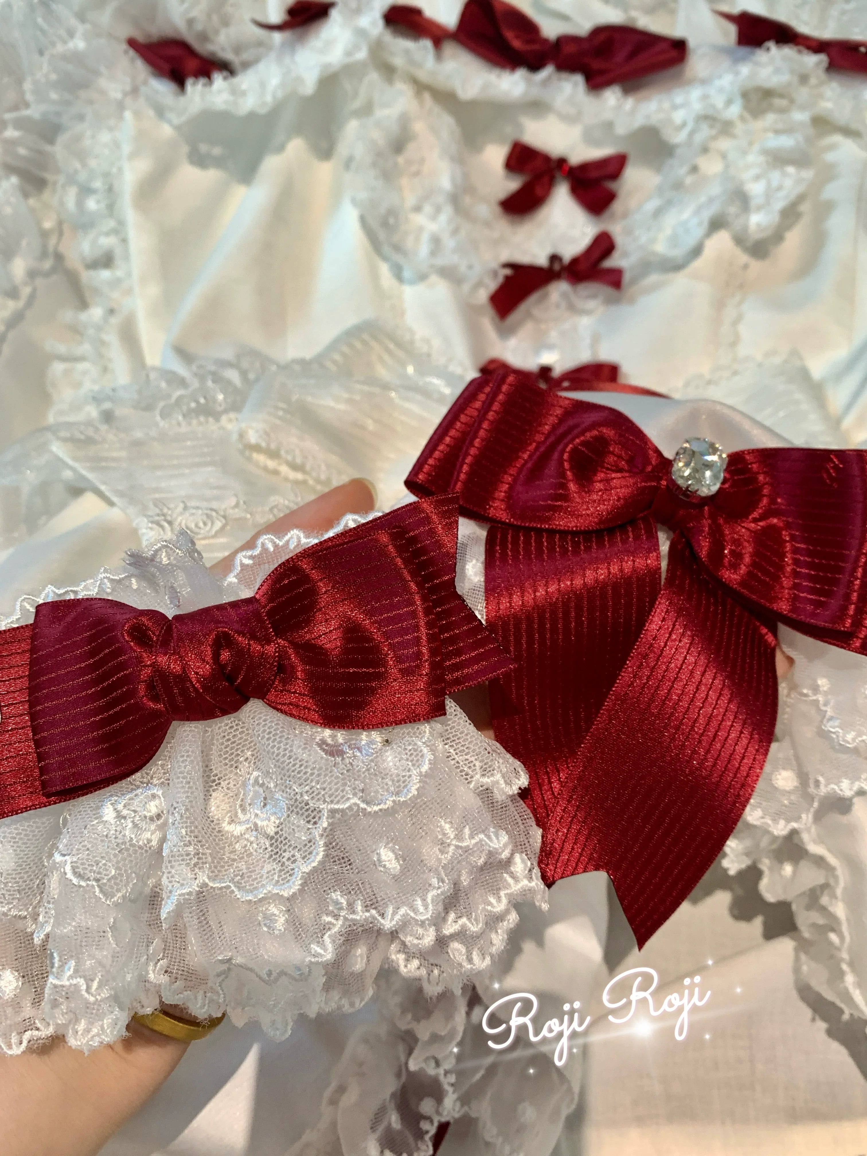 Sweet Lolita Lace Bow Cuffs, Elastic Wrist - image 11