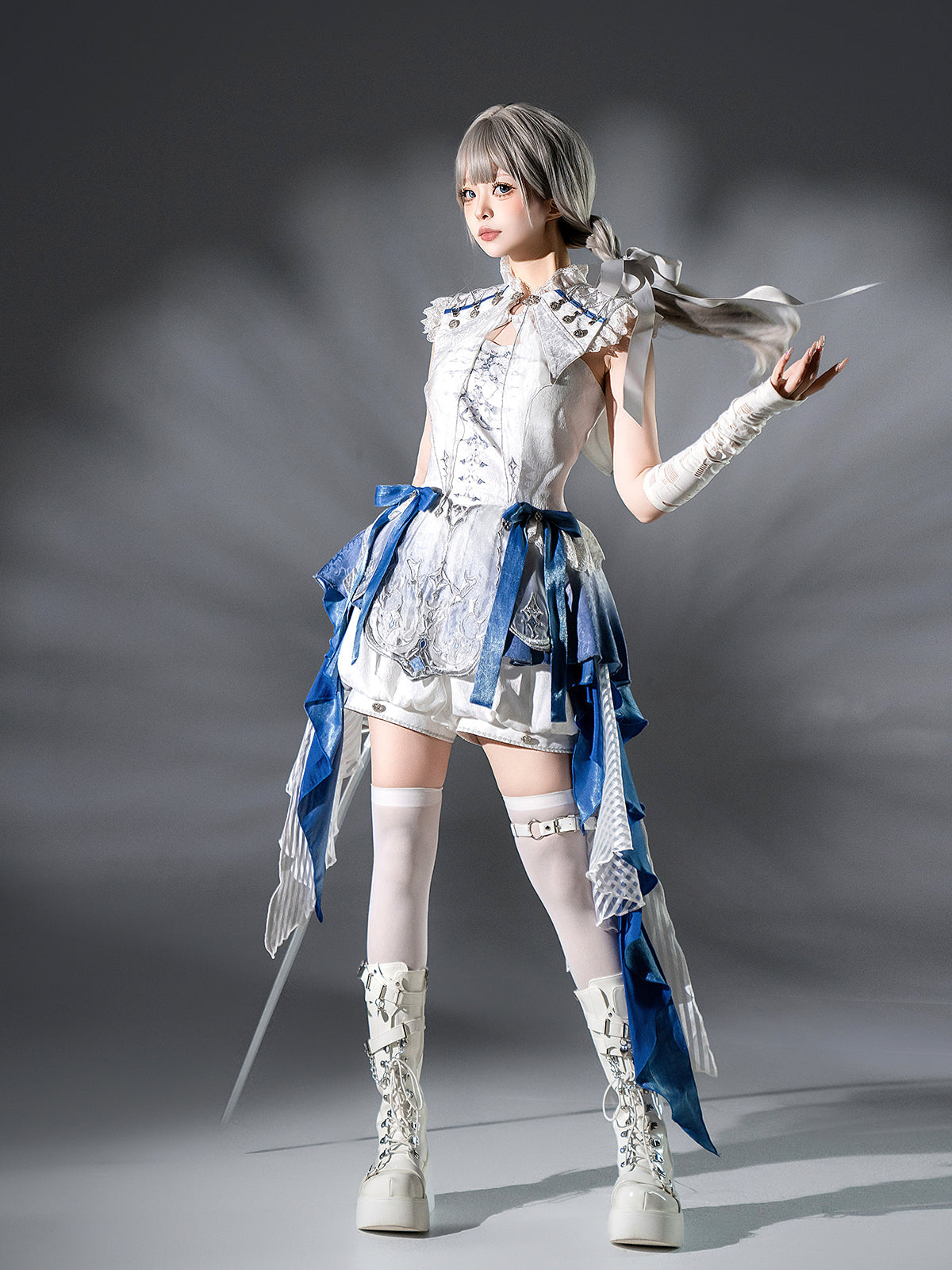 Blue Dragon Bone Ouji Lolita Shorts Suit with Trailing - image 2