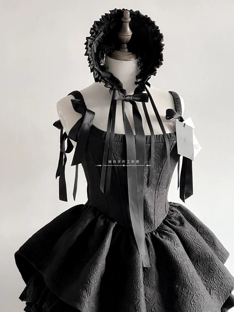 Elegant Lolita Bonnet Black Ribbon BNT - image 5