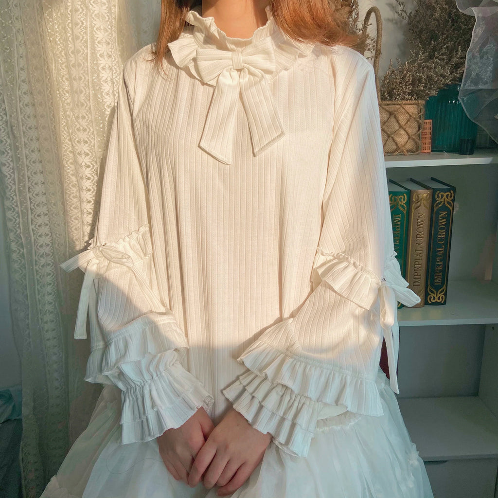 First Snow - Sweet Lolita Sweater Winter Puff Sleeve Knitting Innerwear - image 1