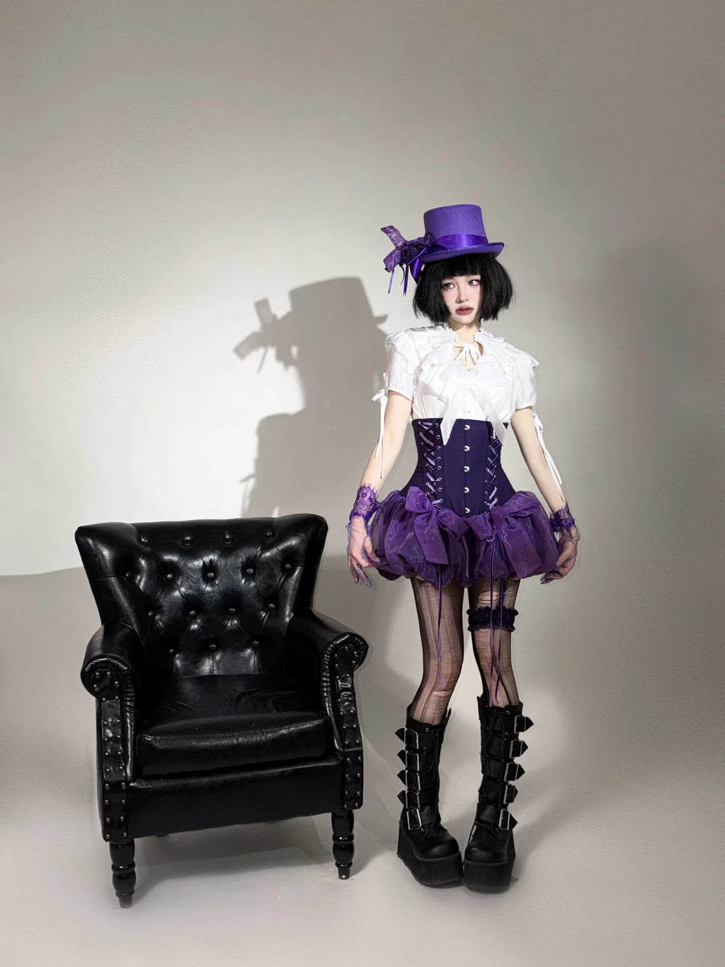 WONKA Gothic Lolita Purple Blouse and High Waist Shorts Set - image 4