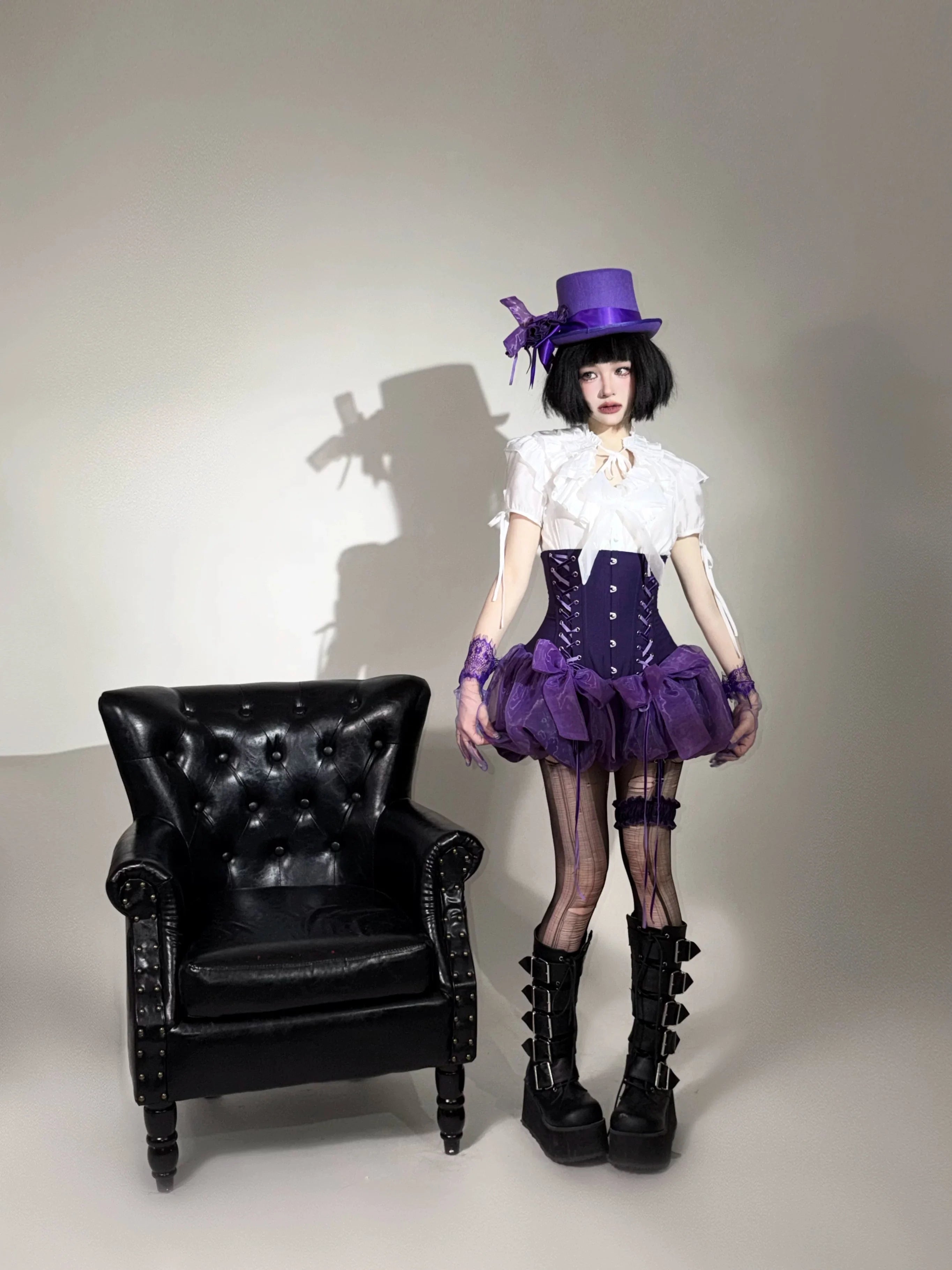 WONKA Gothic Lolita Purple Blouse and High Waist Shorts Set - image 4