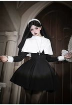 Nihil - Gothic Nun Lolita OP Dress, Irregular Hem Cape and Accessories - image 42