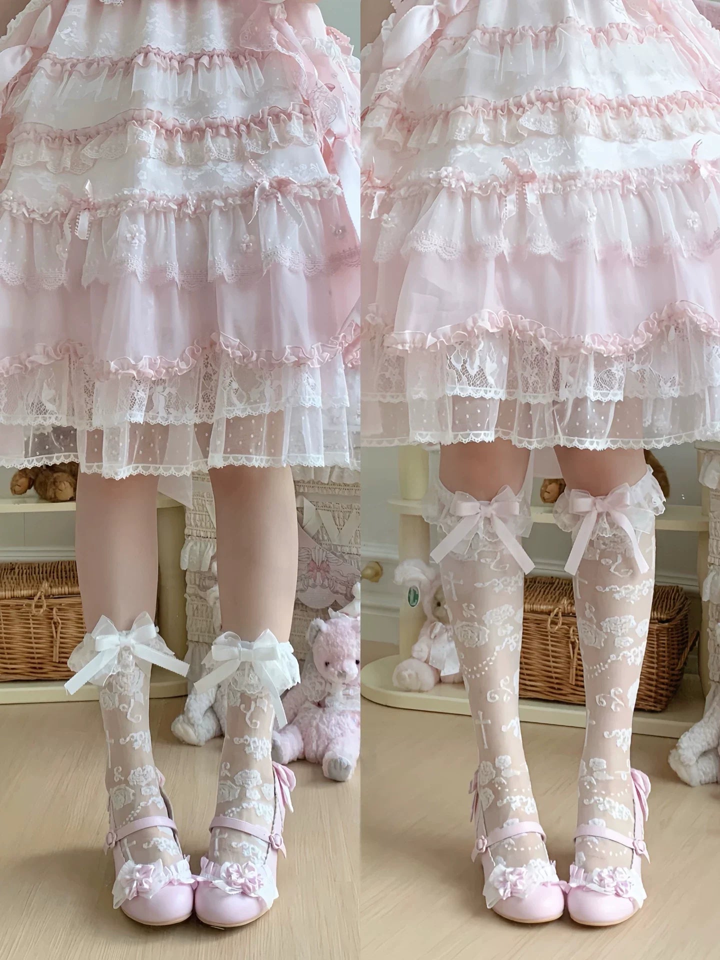 Summer Sweet Lolita Rose Jacquard Bow Socks - image 13