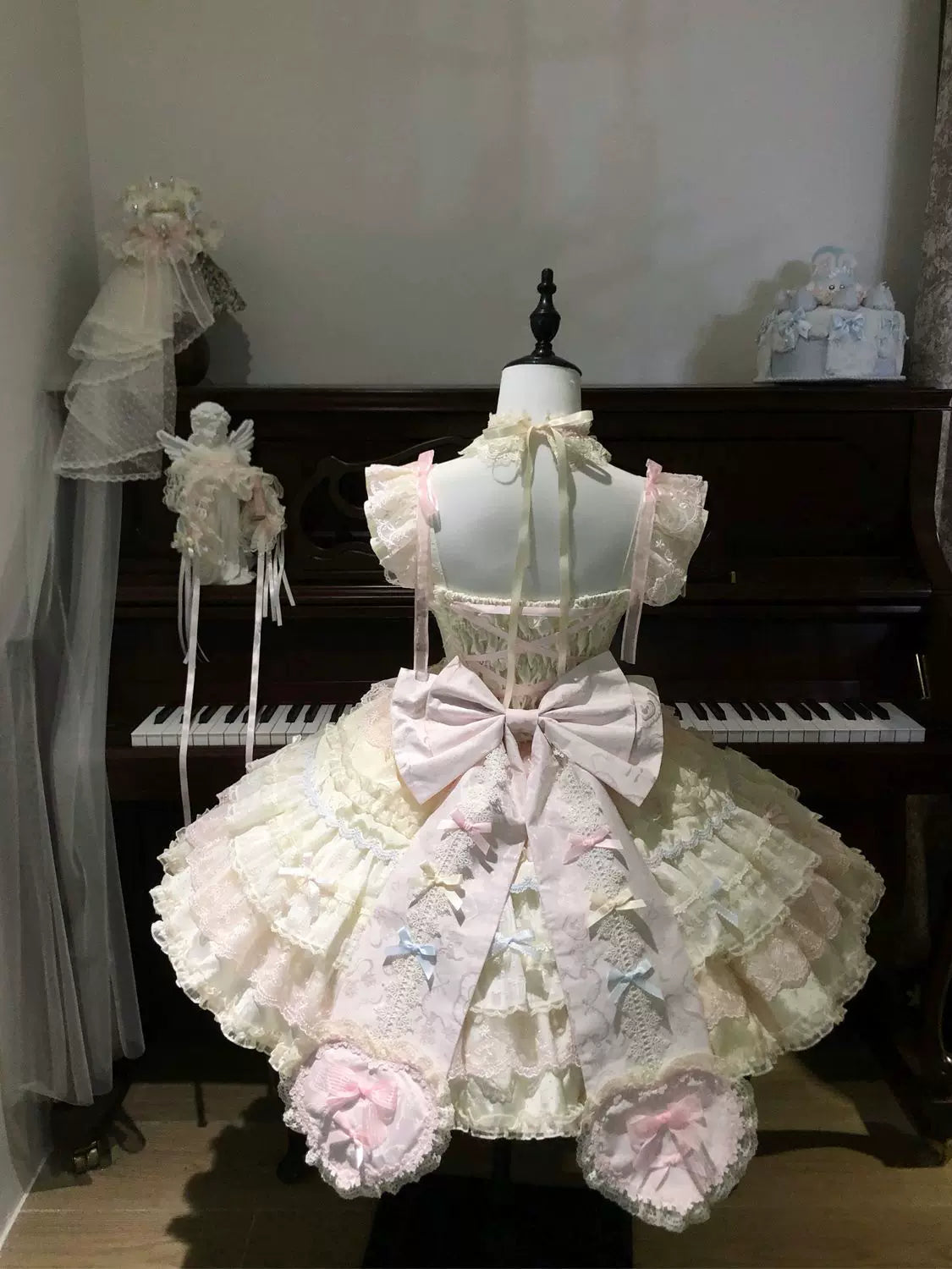 Cloud Whale Dream - Sweet Lolita Corset JSK Dress, Tiered Hem & Bows - image 2