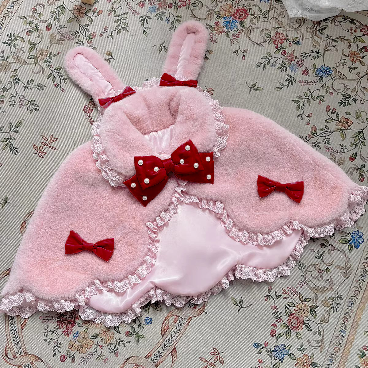 Rabbit-Ear Winter Lolita Cape with Bows - image 13
