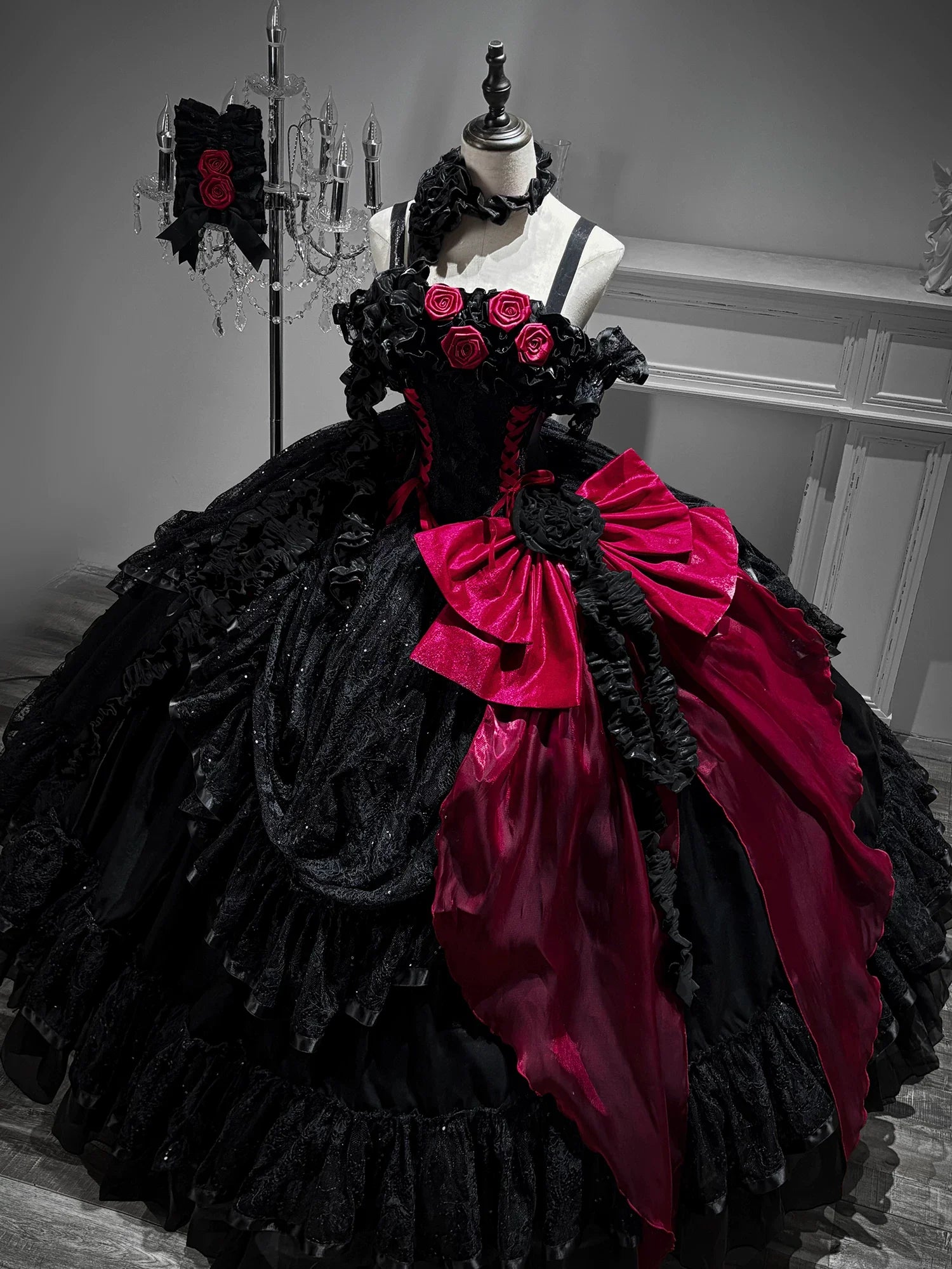 Gothic Lolita Wedding Corset JSK Dress, Lift-Up Hem - image 6