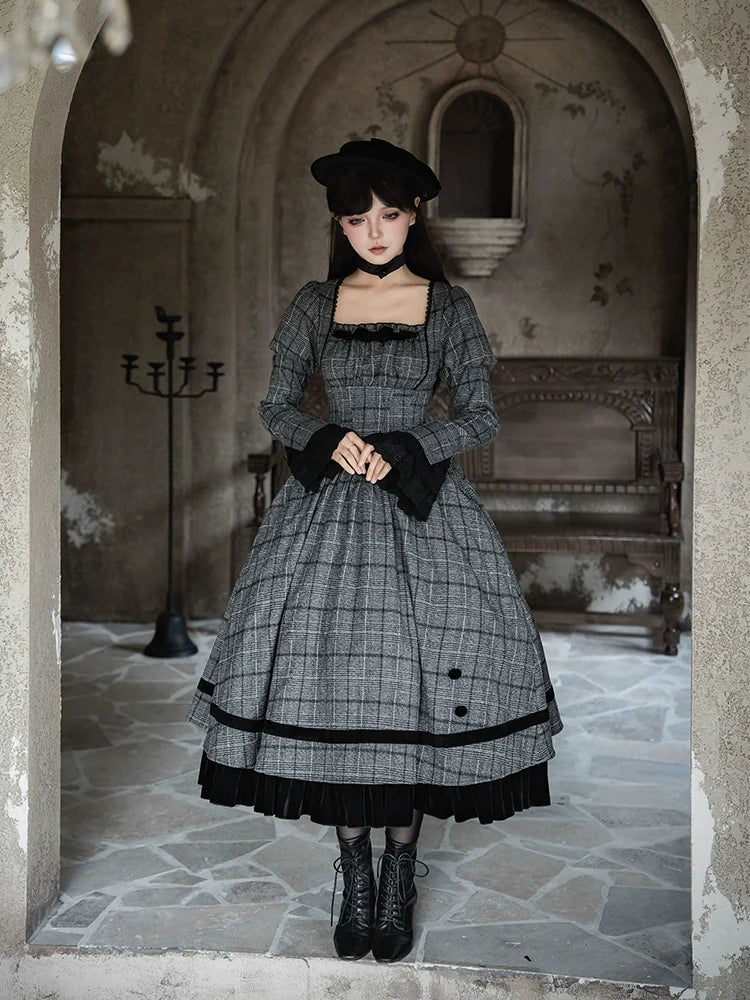 Yesterday's Epistle - Winter Classic Lolita Plaid Dress Set, Fishbone Waist - image 20