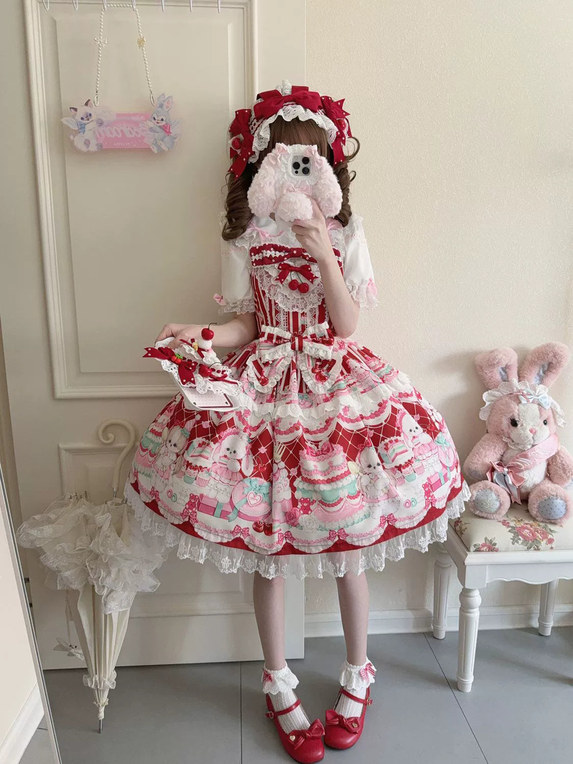 Cherry Bake Song - Kawaii Lolita JSK Dress With Dessert Print & Cherry Bow - image 11