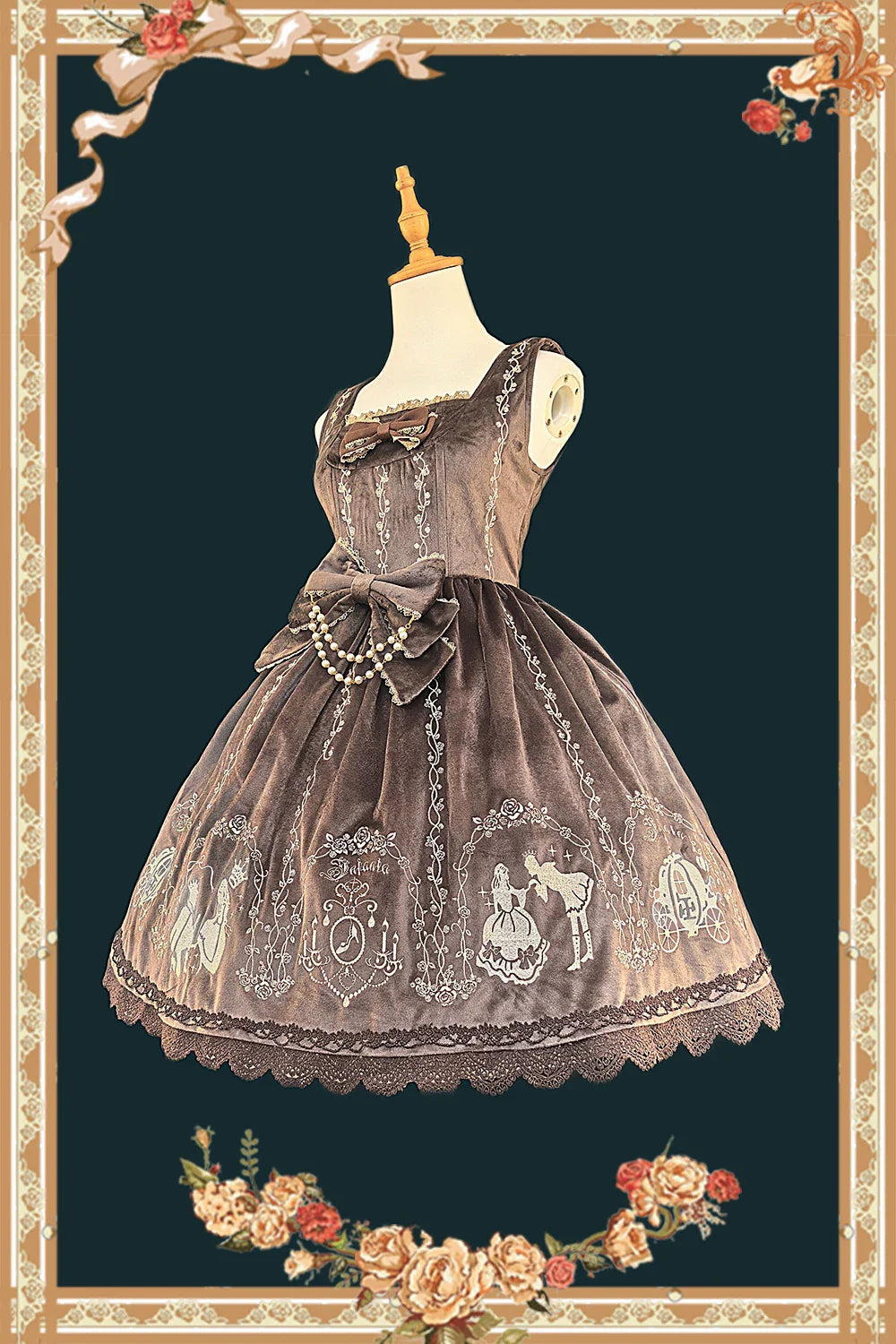 Cinderella Velvet Classic Lolita JSK Dress with Princess Embroidery - image 9