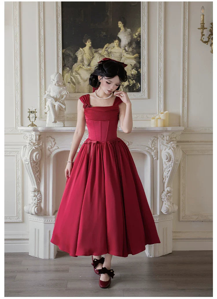 For Beloved - Classic Lolita Satin JSK Dress Set, Fishbone Waist - image 7