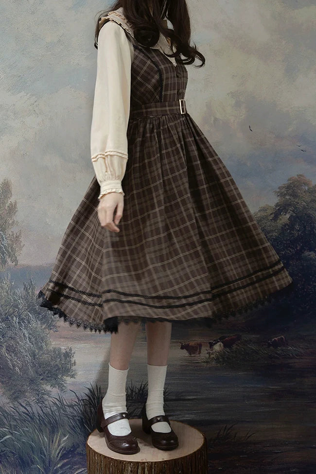 Grena's Poems - Plaid Elegant Lolita JSK Dress, V-Neck - image 5