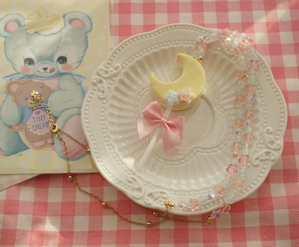 Kawaii Lolita Accessories Moon Lollipop Clay Necklace Ring - image 9