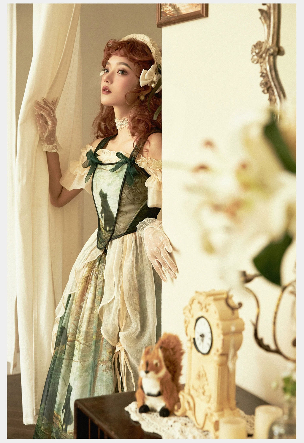 Cyan - Morning of Pine Forest - Elegant Lolita Bear Print Skirt - image 8