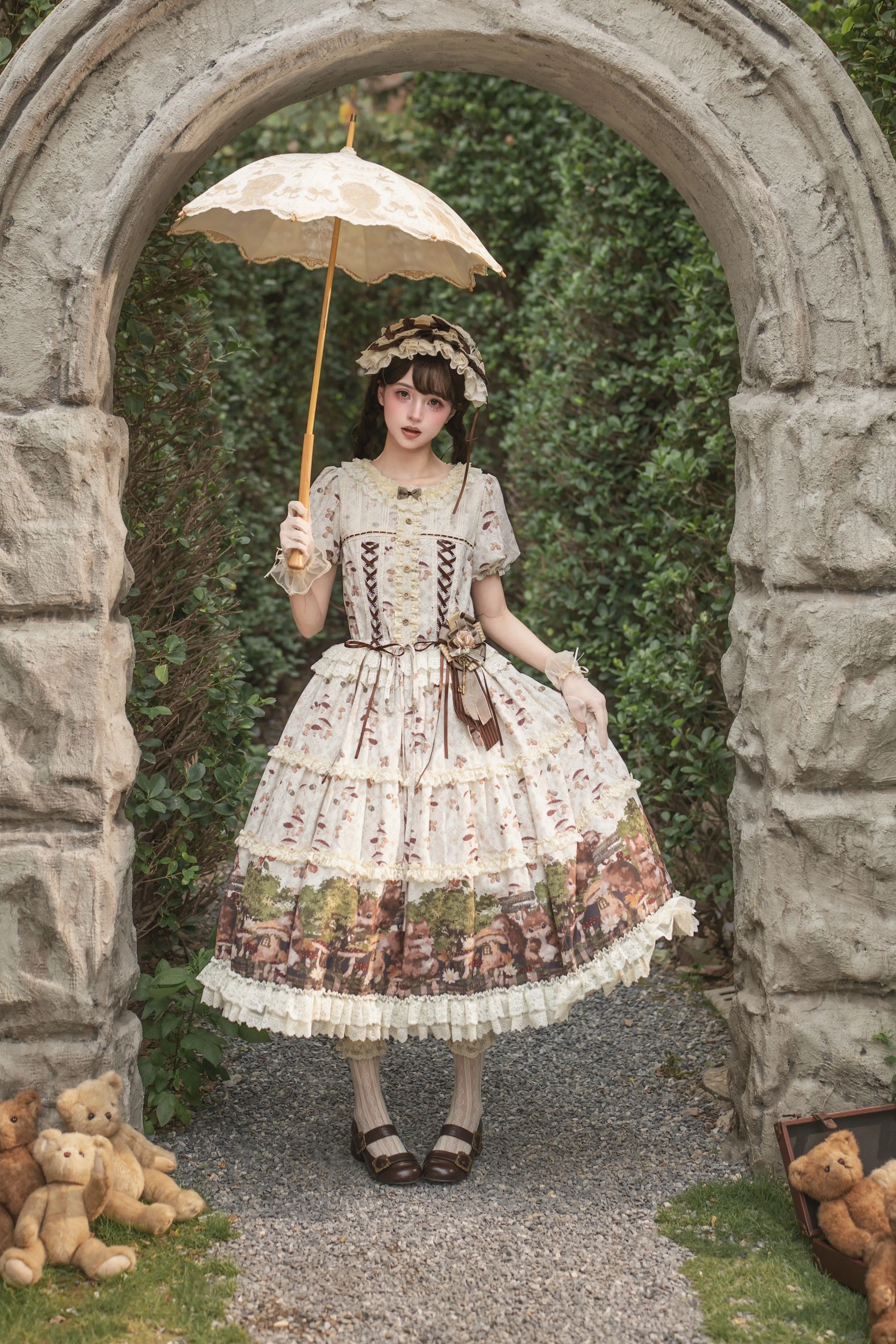 Squirrel Fairytale Cottage - Classic Lolita Long OP Dress and Accessories - image 3