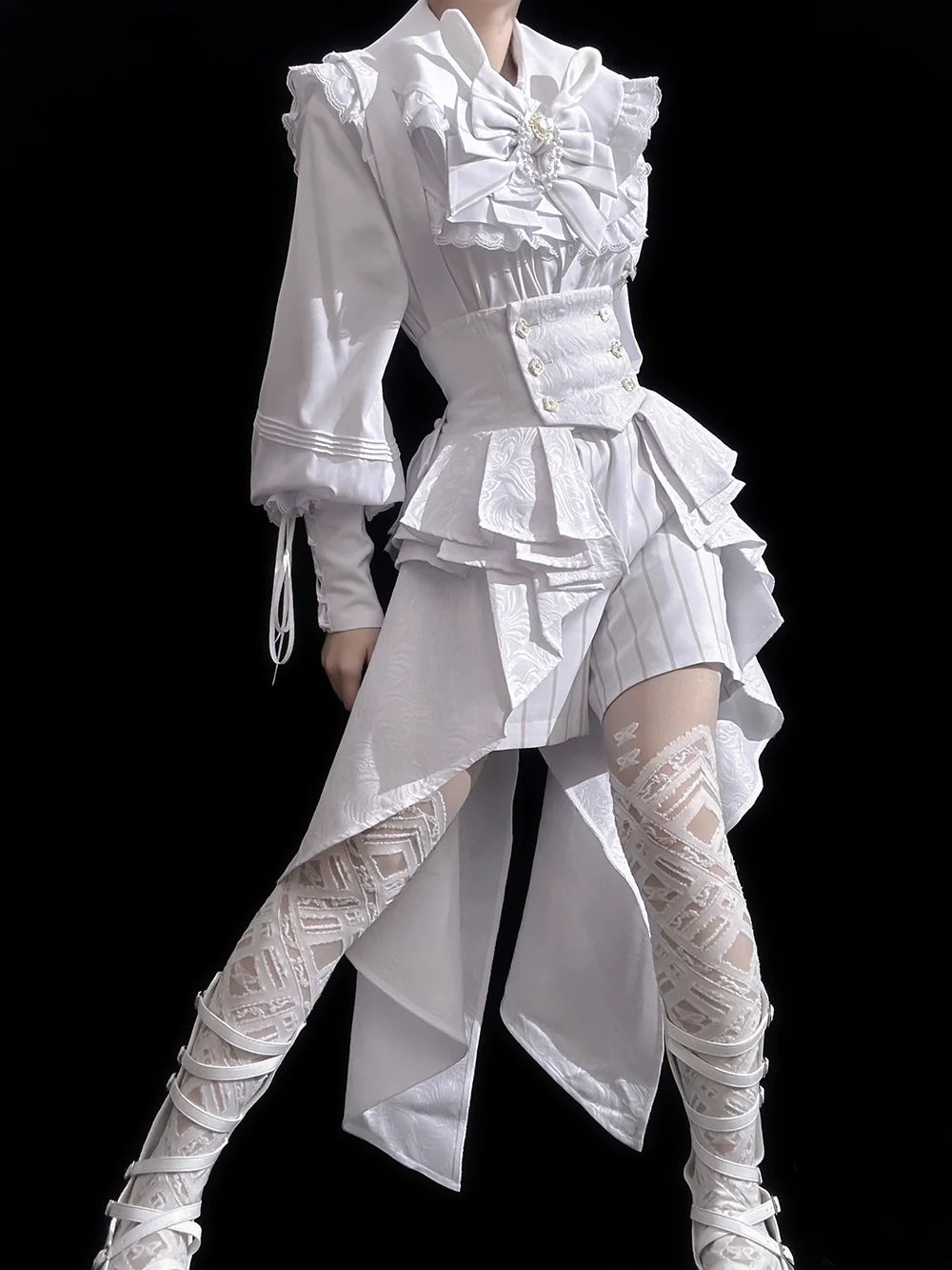 Rabbit Theater White Moonlight - Ouji Lolita Shorts Set, Rabbit Hat - image 5