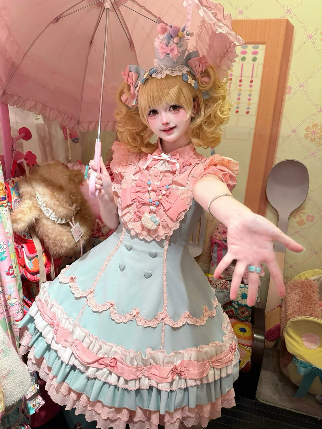 Cream Fondant Sweet Retro Six-Panel Lolita JSK and Accessories - image 6
